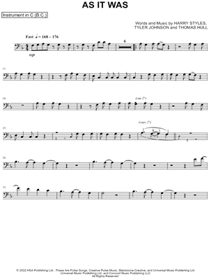 As It Was - Bass Clef Instrument by Harry Styles - Sheet Music