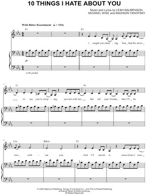 10 Things I Hate About You by Leah Kate - Sheet Music