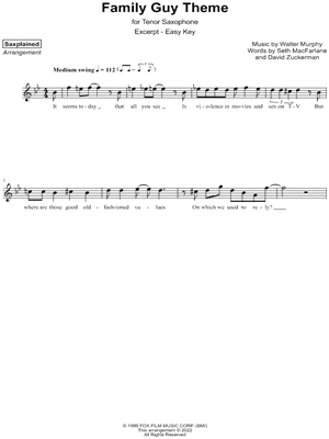 Family Guy Theme [excerpt - easy] by Saxplained - Sheet Music
