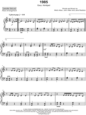 1985 [easy - abridged] by Jennifer Eklund - Sheet Music