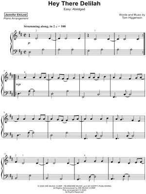 Hey There Delilah [easy - abridged] by Jennifer Eklund - Sheet Music