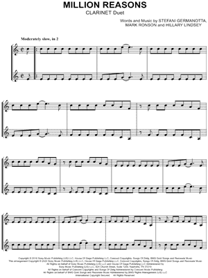 Million Reasons - Clarinet Duet