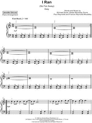 I Ran (So Far Away) [easy] by Jennifer Eklund - Sheet Music