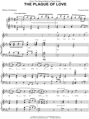 The Plague of Love by Thomas A. Arne - Sheet Music