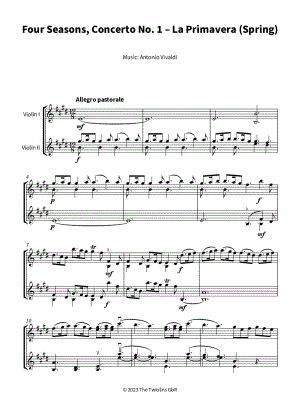 Spring from the Four Seasons (Allegro Pastorale) - Violin Duet by The Twiolins - Sheet Music