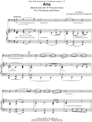 Aria (Bist du bei mir) - Trombone & Piano by Johann Sebastian Bach - Sheet Music