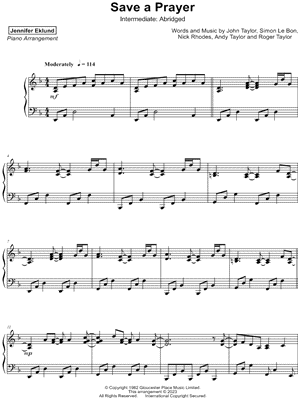 Save a Prayer [intermediate - abridged] by Jennifer Eklund - Sheet Music