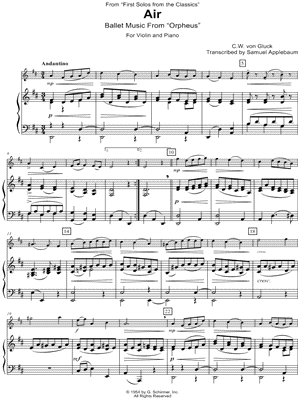 Air - Violin & Piano by Christoph Willibald Gluck - Sheet Music
