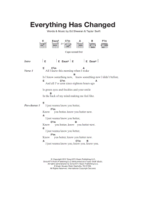 Everything Has Changed by Taylor Swift - Sheet Music