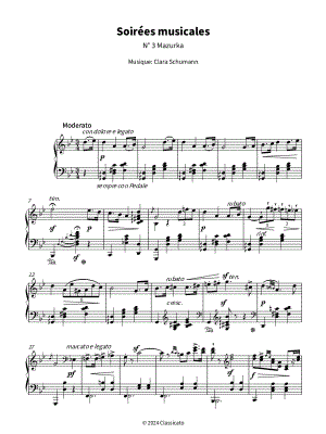 Soirées musicales: No 3 Mazurka by Clara Schumann - Sheet Music