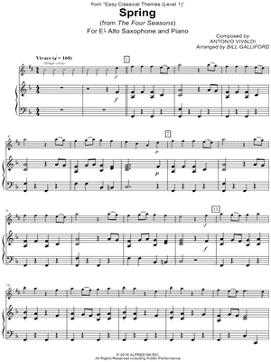 Spring from the Four Seasons - Alto Saxophone & Piano by Antonio Vivaldi - Sheet Music