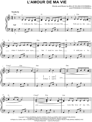 L'AMOUR DE MA VIE by Billie Eilish - Sheet Music