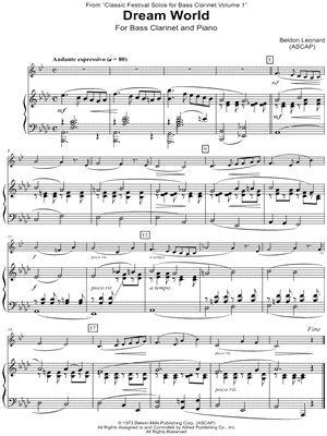 Dream World - Bass Clarinet & Piano by Beldon Leonard - Sheet Music