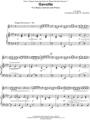 Gavotte from Suite in G Minor, BWV 822 - Bass Clarinet & Piano by Johann Sebastian Bach - Sheet Music