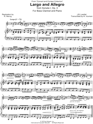 Largo and Allegro - Bass Clarinet & Piano by J.B. Loeillet - Sheet Music