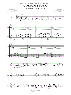 Gollum's Song - French Horn & Trumpet by Marc Papeghin - Sheet Music