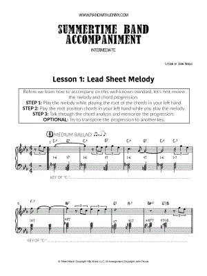 Summertime (Band Accompaniment) - PWJ by Piano With Jonny - Sheet Music