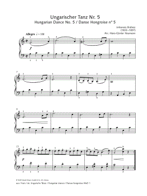 Hungarian Dance No. 5 by Johannes Brahms - Sheet Music