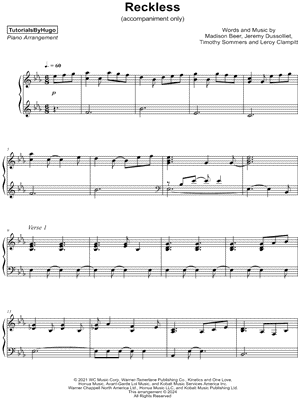 Reckless [accompaniment only] by TutorialsByHugo - Sheet Music
