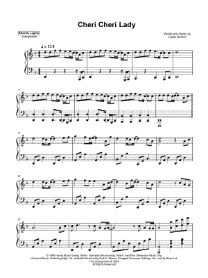 Cheri Cheri Lady by Atlantic Lights - Sheet Music