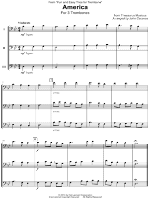 America (My Country 'Tis of Thee) - Trombone Trio