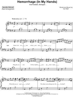 Hemorrhage (In My Hands) [intermediate - abridged] by Jennifer Eklund - Sheet Music
