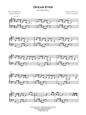 ocean eyes [simplified] by Piano Tutorials for Beginners - Sheet Music