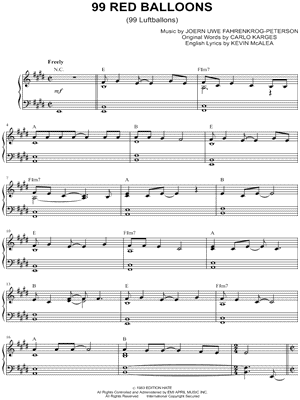 99 Red Balloons by Nena - Sheet Music