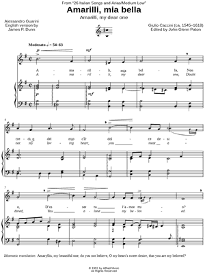 Amarilli mia bella - Medium Low by Giulio Caccini - Sheet Music