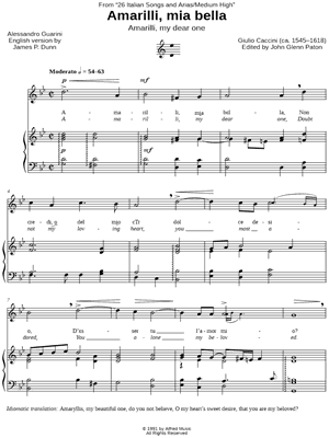 Amarilli mia bella - Medium High by Giulio Caccini - Sheet Music