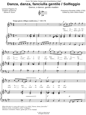 Danza, danza, fanciulla gentile / Solfeggio - Medium High by Francesco Durante - Sheet Music