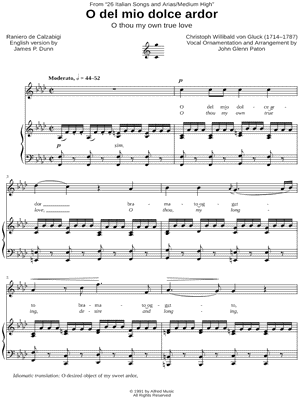 O del mio dolce ardor - Medium High by Christoph Willibald Gluck - Sheet Music