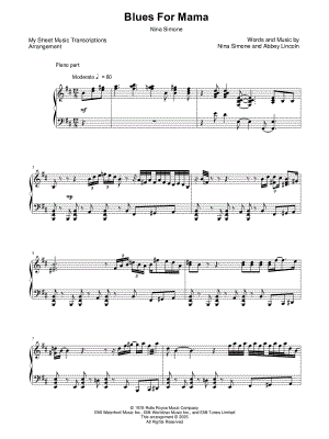 Blues for Mama (Nina Simone) by My Sheet Music Transcriptions - Sheet Music