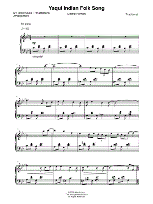 Yaqui Indian Folk Song (Mitchel Forman) by My Sheet Music Transcriptions - Sheet Music