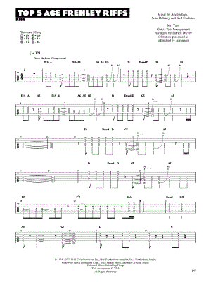 Top 5 Ace Frehley Riffs by Mr. Tabs - Sheet Music
