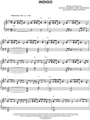 Indigo by Sam Barber feat. Avery Anna - Sheet Music