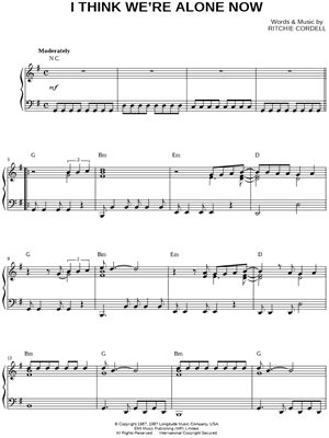 I Think We're Alone Now by Tiffany - Sheet Music