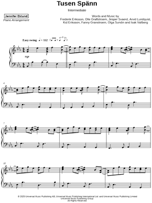Tusen Spänn [intermediate] by Jennifer Eklund - Sheet Music