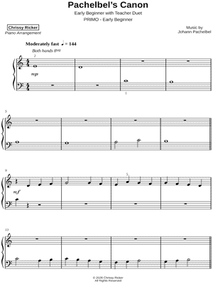 Pachelbel's Canon [early beginner] by Chrissy Ricker - Sheet Music