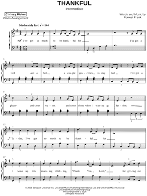 THANKFUL [intermediate] by Chrissy Ricker - Sheet Music