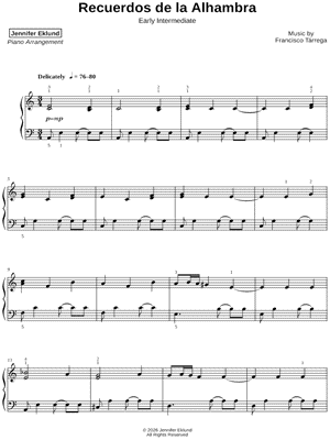 Recuerdos de la Alhambra [early intermediate] by Jennifer Eklund - Sheet Music