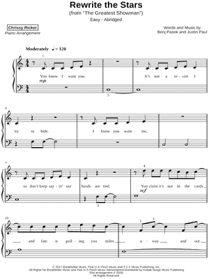 Rewrite the Stars [easy - abridged] by Chrissy Ricker - Sheet Music