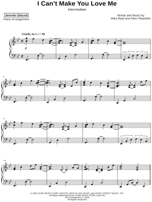 I Can't Make You Love Me [intermediate] by Jennifer Eklund - Sheet Music