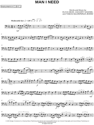 Man I Need - Bass Clef Instrument by Olivia Dean - Sheet Music