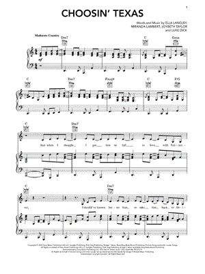 Choosin' Texas by Ella Langley - Sheet Music