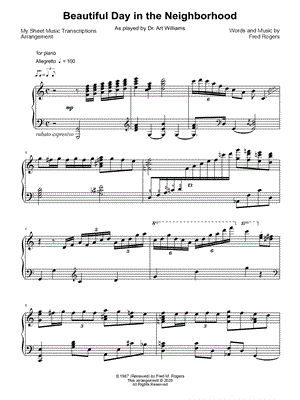 Won't You Be My Neighbor? (Dr. Art Williams) by My Sheet Music Transcriptions - Sheet Music