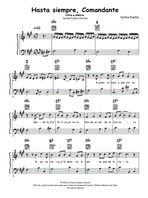 Hasta siempre, Comandante by Carlos Puebla - Sheet Music