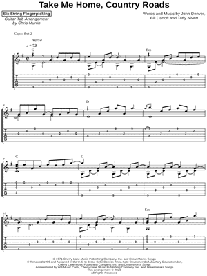 Take Me Home, Country Roads by Six String Fingerpicking - Sheet Music