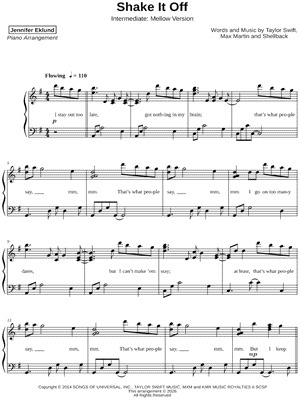 Shake It Off [intermediate - mellow] by Jennifer Eklund - Sheet Music
