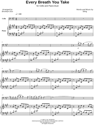 Every Breath You Take - Cello & Piano by Brooklyn Duo - Sheet Music